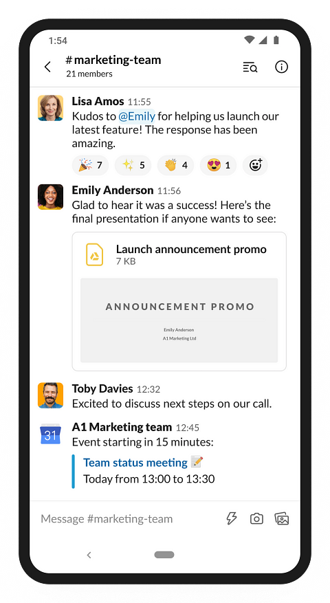 Slack phone showing first conversation