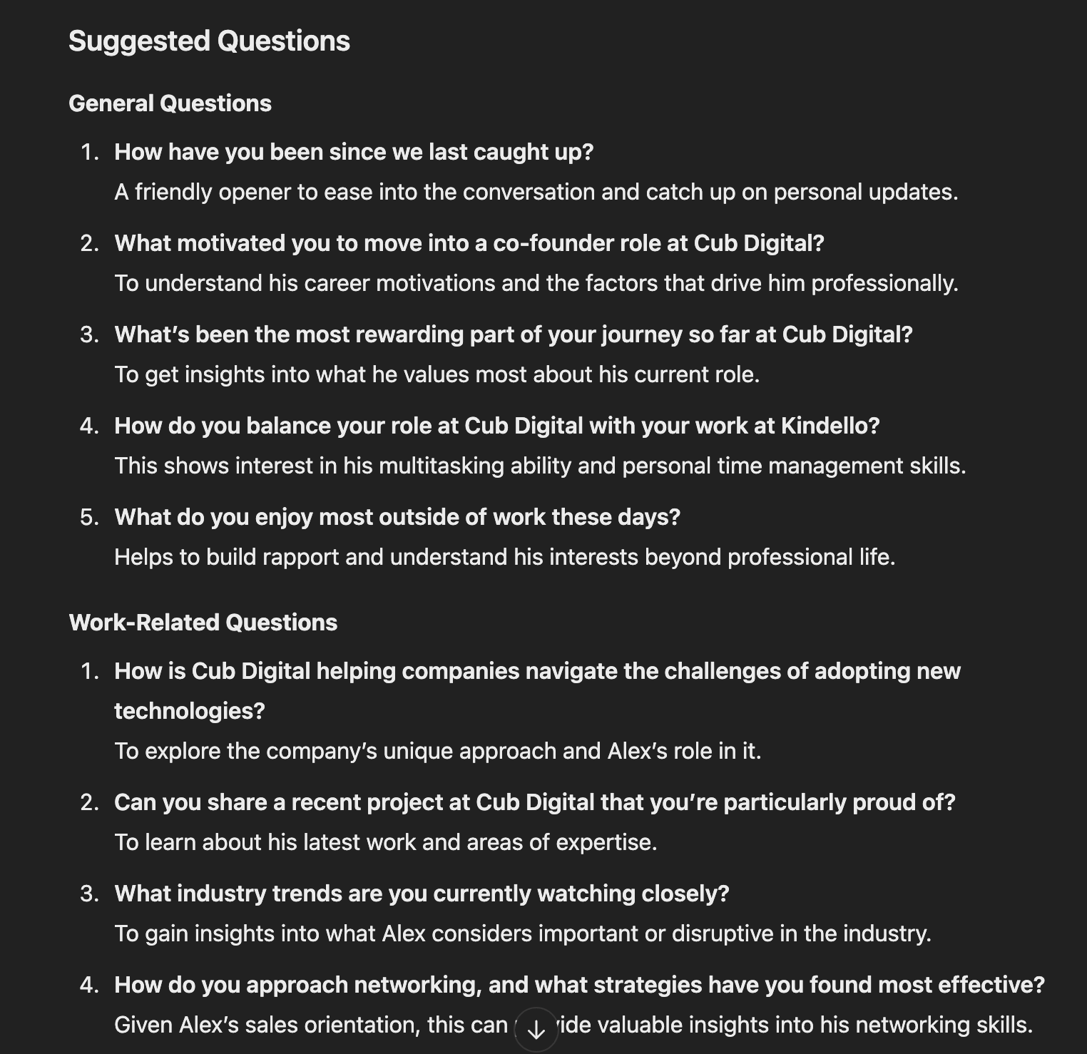 LLM questions for networking